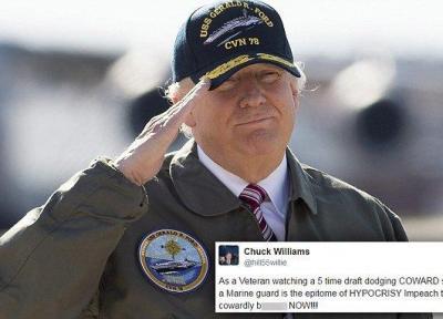 لباس نظامی ترامپ روی عرشه ناو هواپیمابر جنجال به پا کرد!